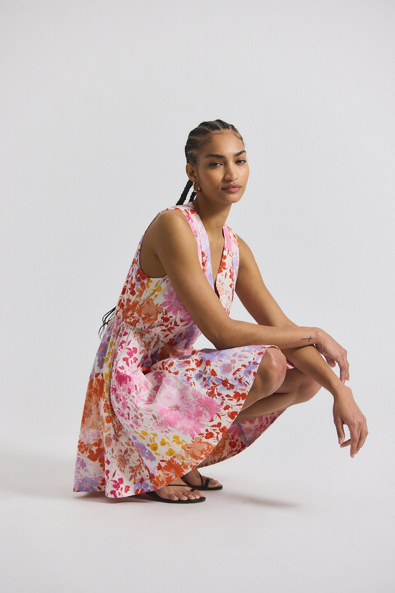 Tia Floral Printed Stretch Linen Mini Dress - Rose Multi