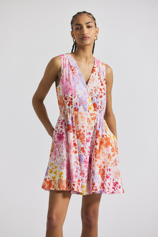Tia Floral Printed Stretch Linen Mini Dress - Rose Multi