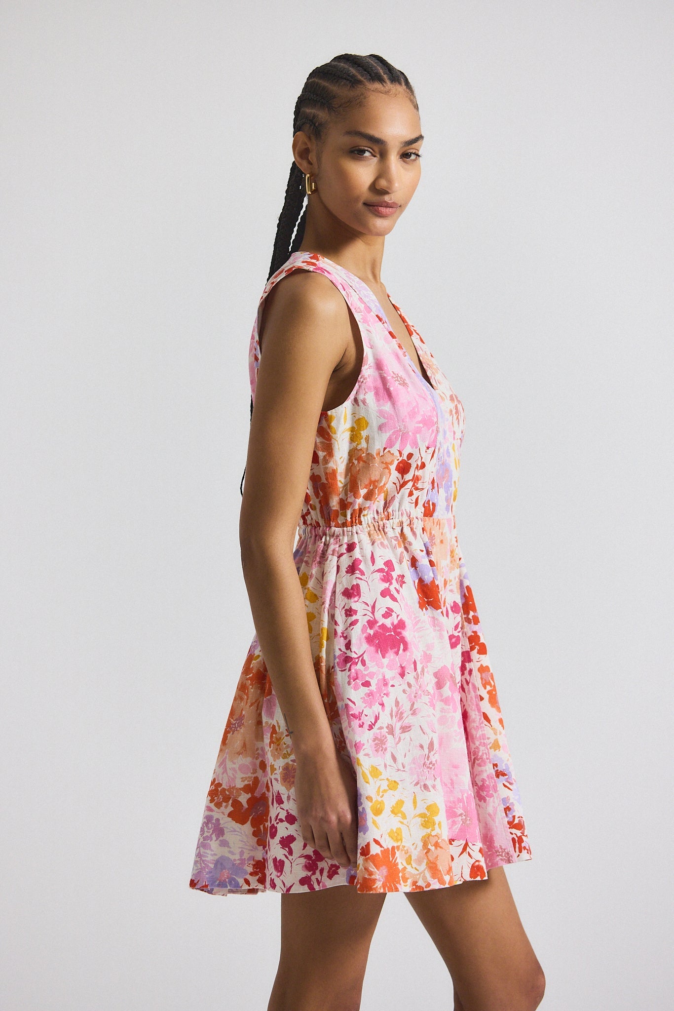 Tia Floral Printed Stretch Linen Mini Dress - Rose Multi