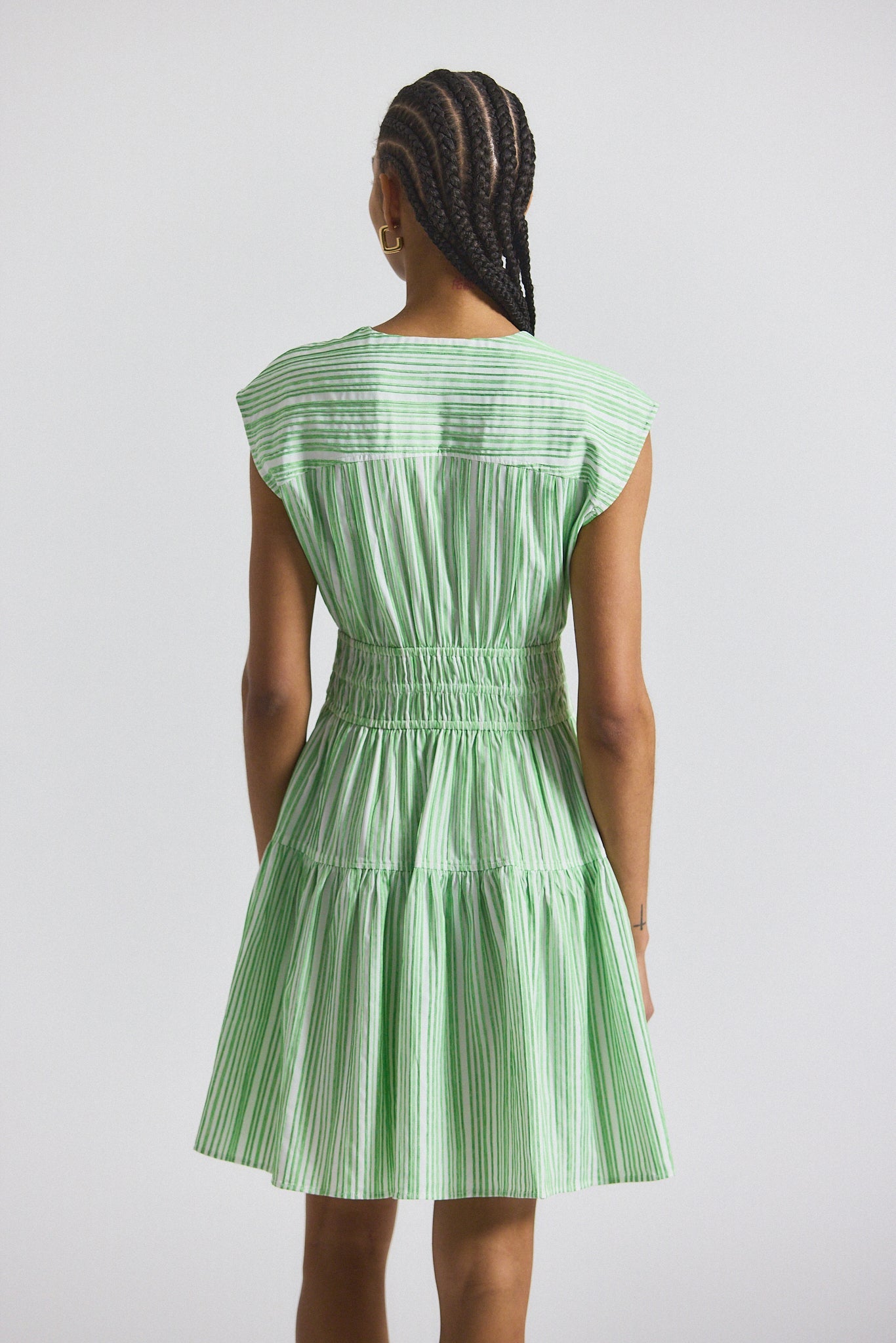 Tora Pintuck Stripe Shirting Dress - Kelly Green-White