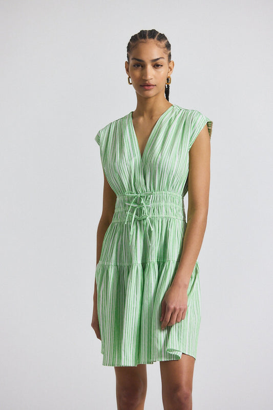 Tora Pintuck Stripe Shirting Dress - Kelly Green-White