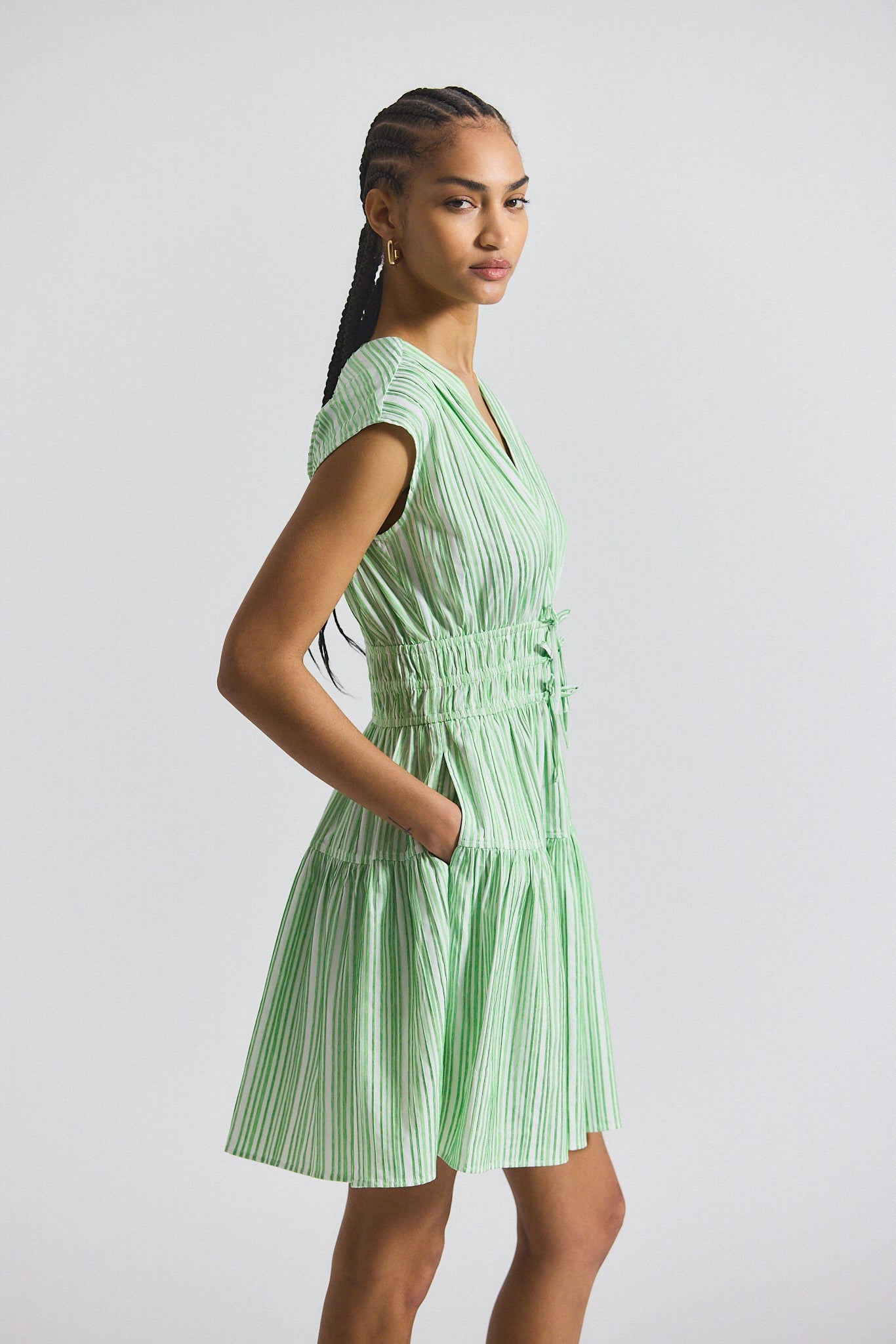 Tora Pintuck Stripe Shirting Dress - Kelly Green-White