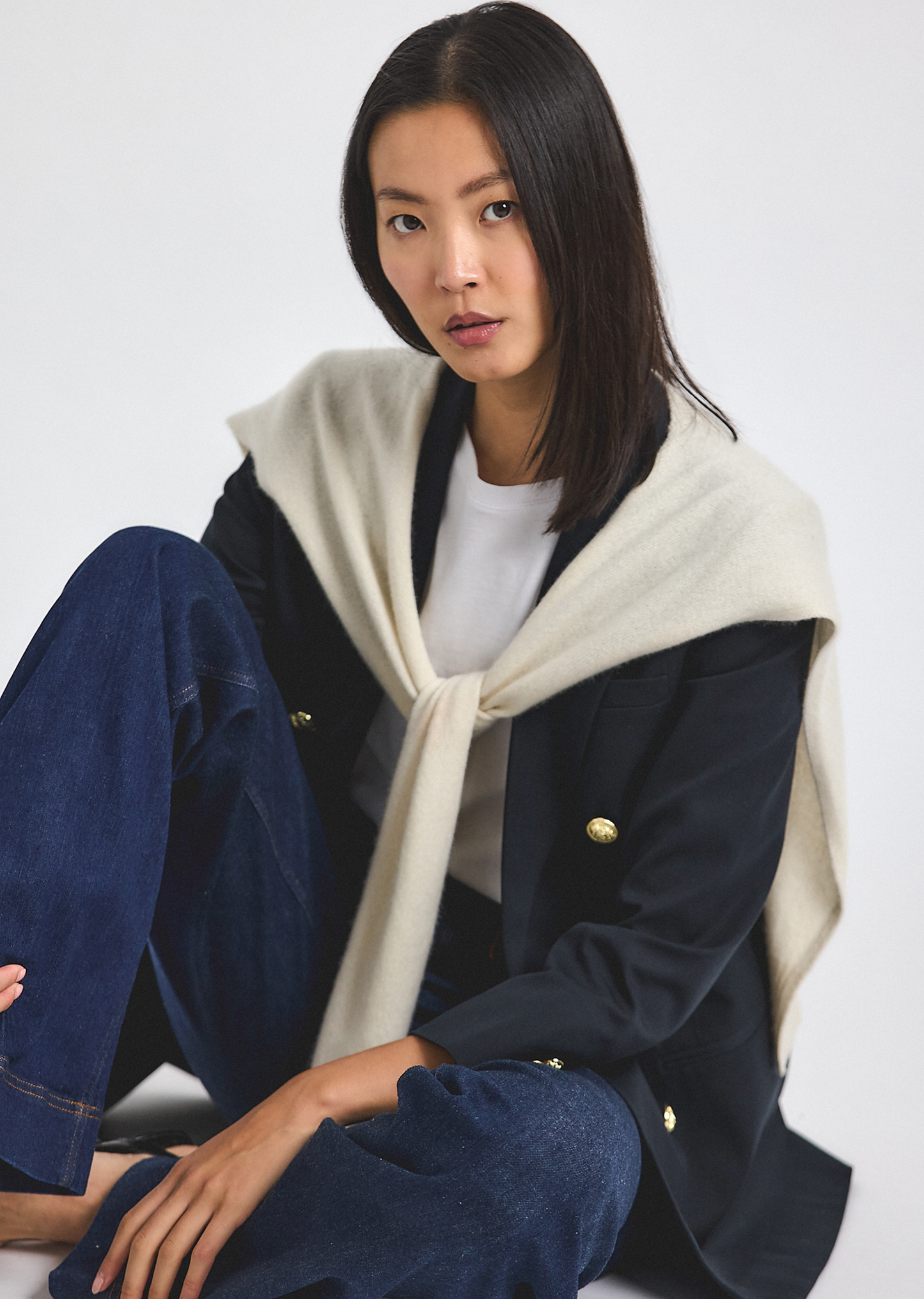 Walter Double Breasted Jacket with Shrug - Black-Chalk
