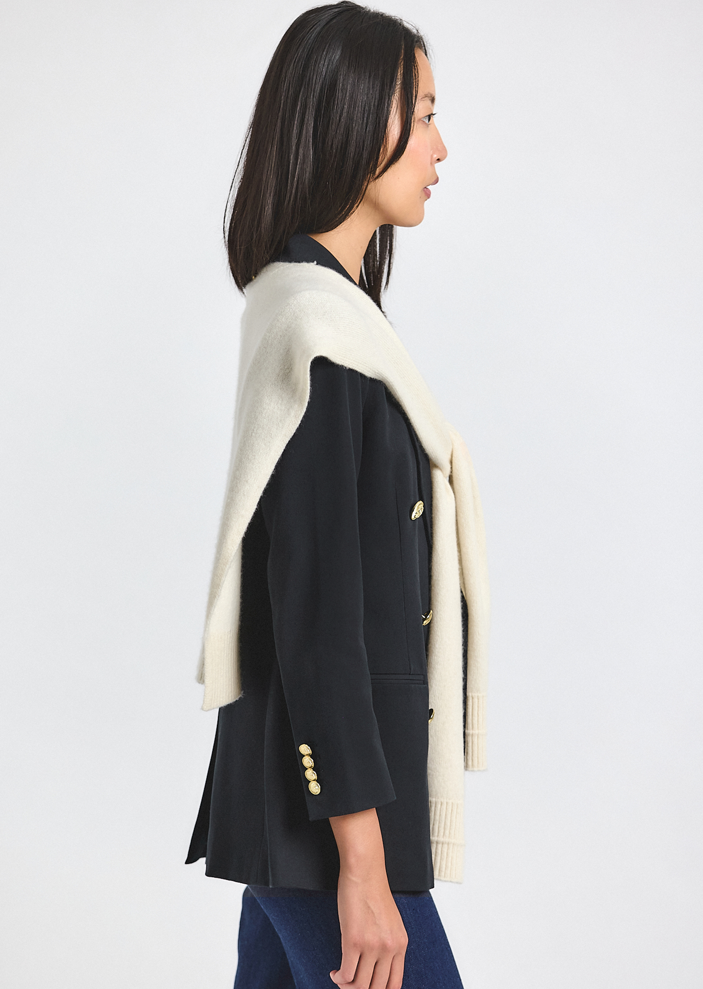 Walter Double Breasted Jacket with Shrug - Black-Chalk