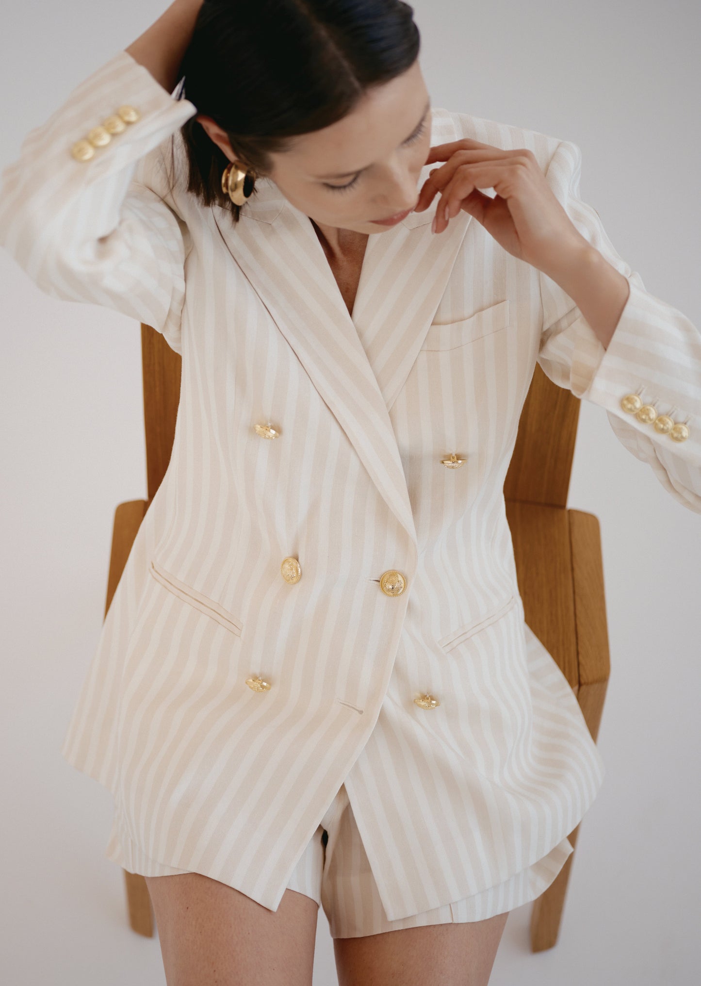 Walter Double Breasted Jacket - Sand-White