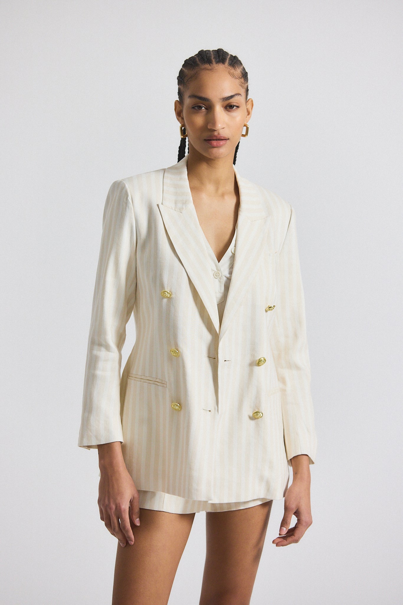 Walter Double Breasted Jacket - Sand-White