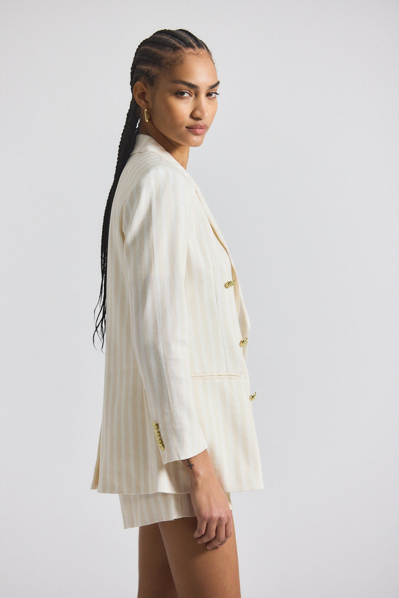 Walter Double Breasted Jacket - Sand-White
